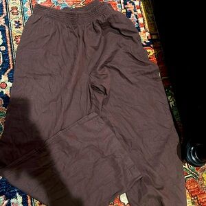 Aeire woman’s cotton wide leg pants size large with stretchy waistband brown